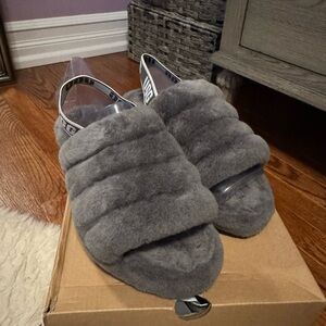 UGG Gray Fuzzy Women's Slippers